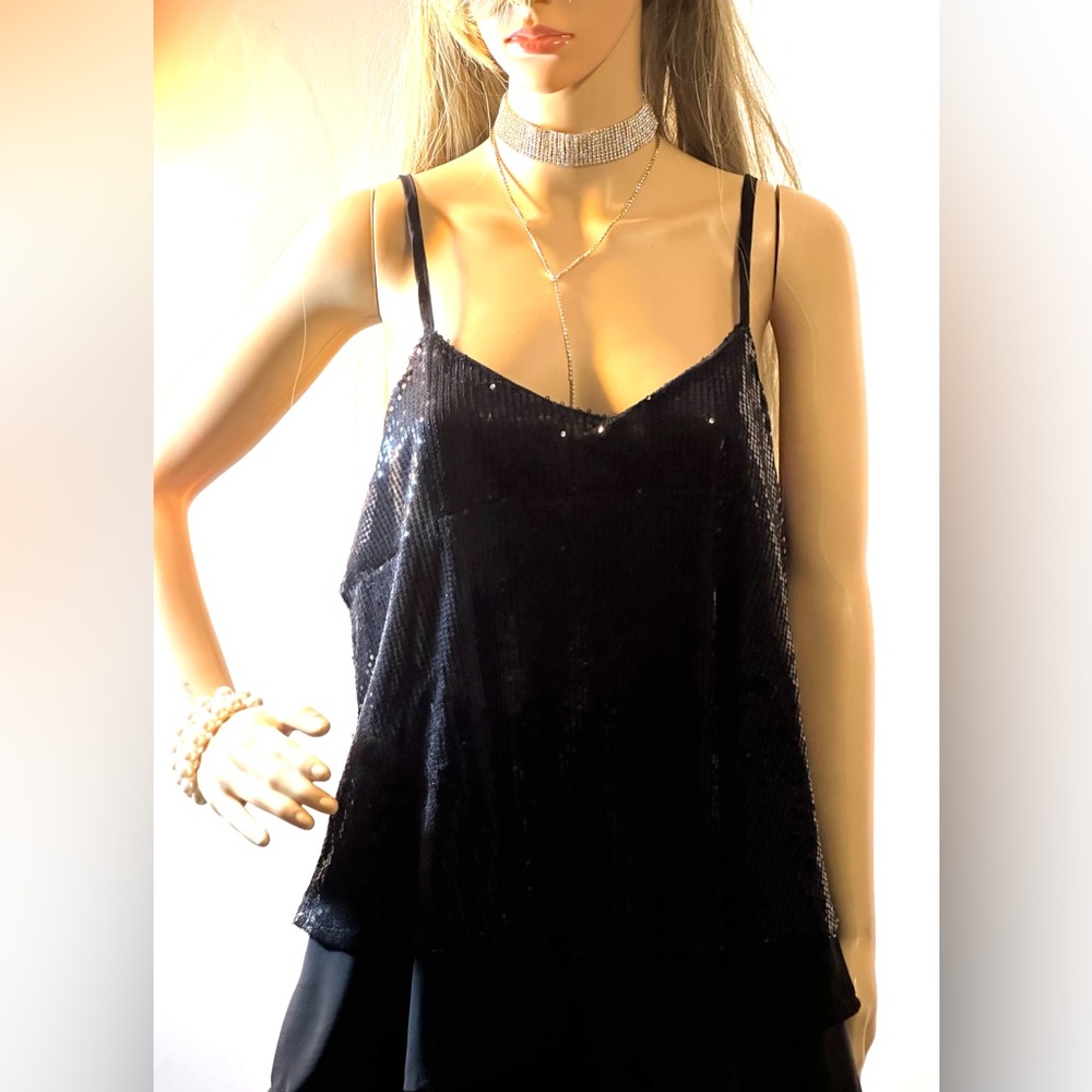 Sequined V Sequin Tank GlitterTops